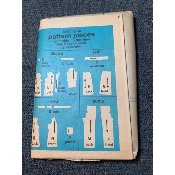 Simplicity 9266 Vintage 1970s Sewing Pattern Blouse Skirt Pants Vest Size 12 unc - Picture 2 of 5